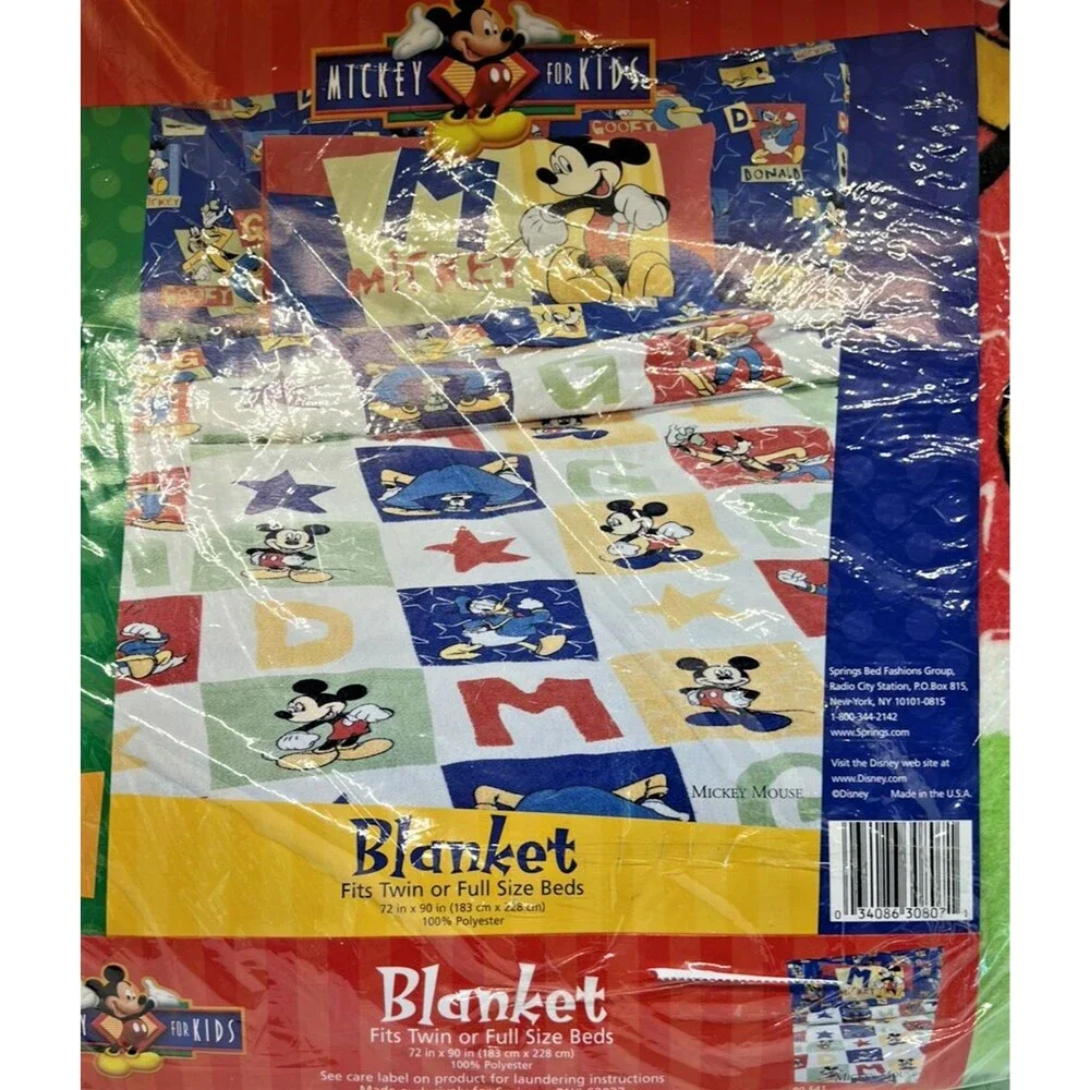 new Vintage blanket Mickey For Kids Snoozin Blanket Twin Full 72x90 Disney 80s